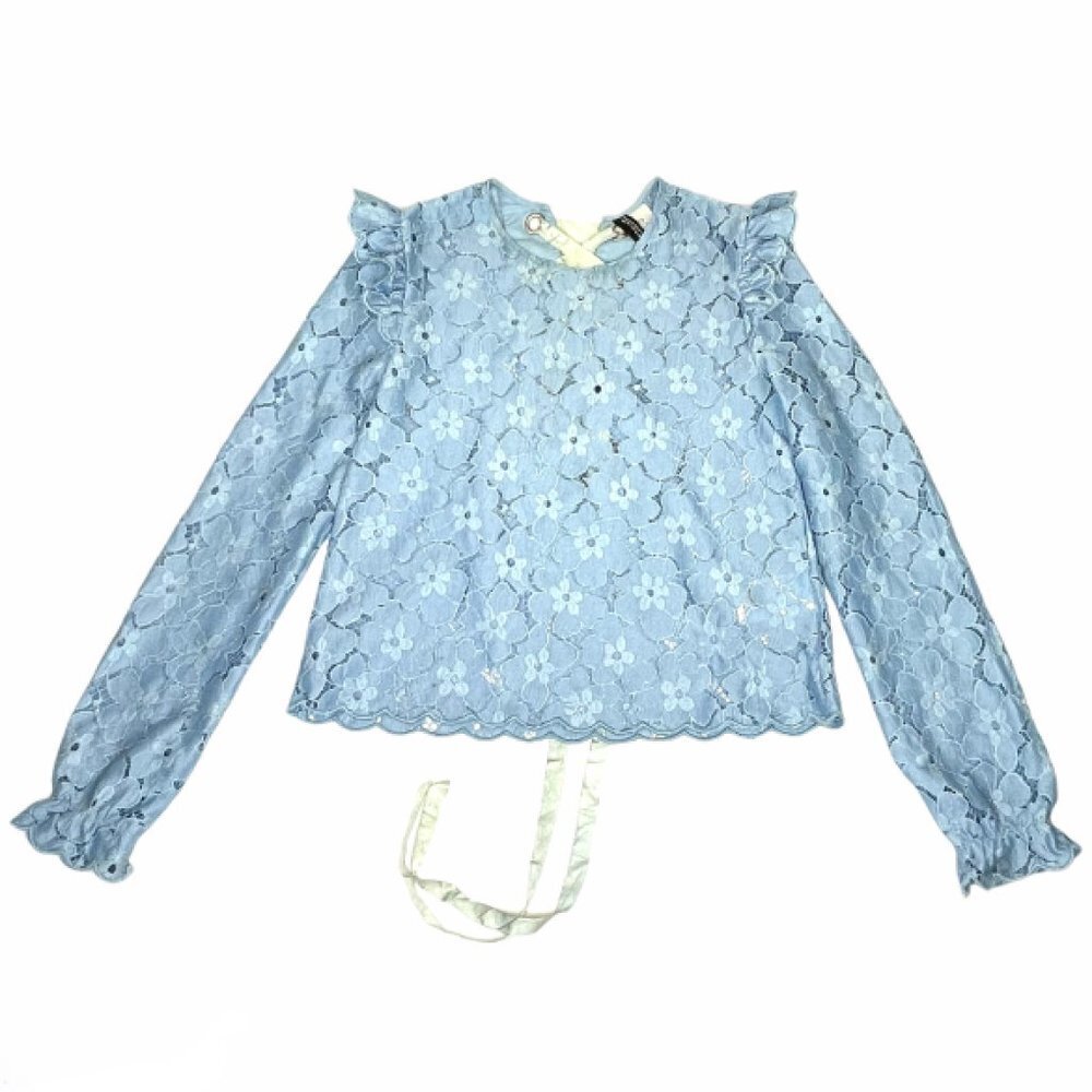 H&M Blue Lace See Through Long Sleeve Lace Up Top